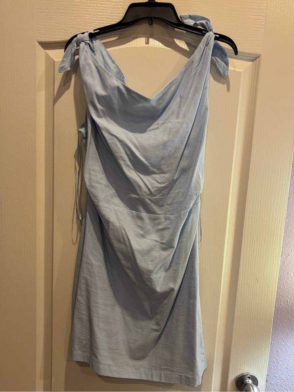 Showpo Light Blue Cowl Tie-Shoulder Mini Dress